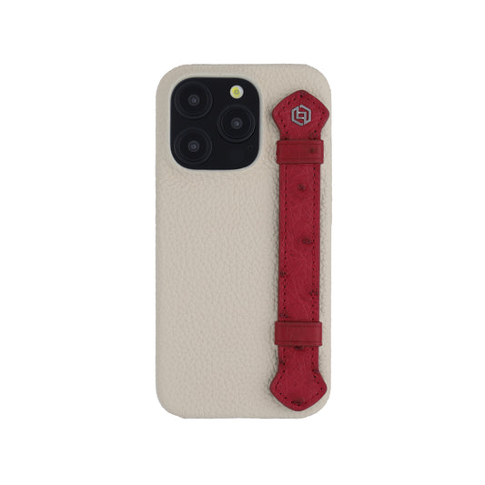 Beige with ostrich side strap Maroon - iPhone 15 pro