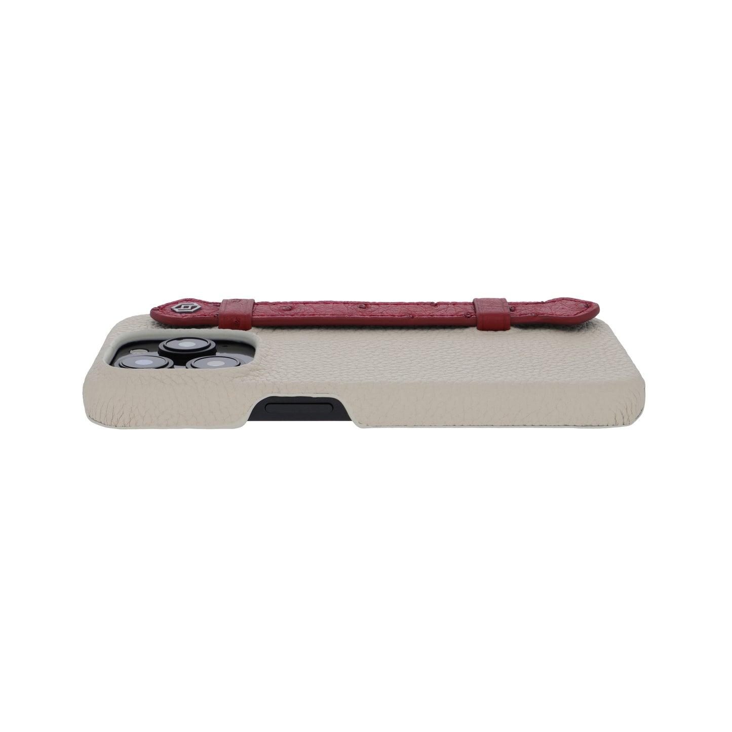 Beige with ostrich side strap Maroon - iPhone 15 pro