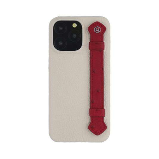 Beige with ostrich side strap Maroon - iPhone 15 pro max