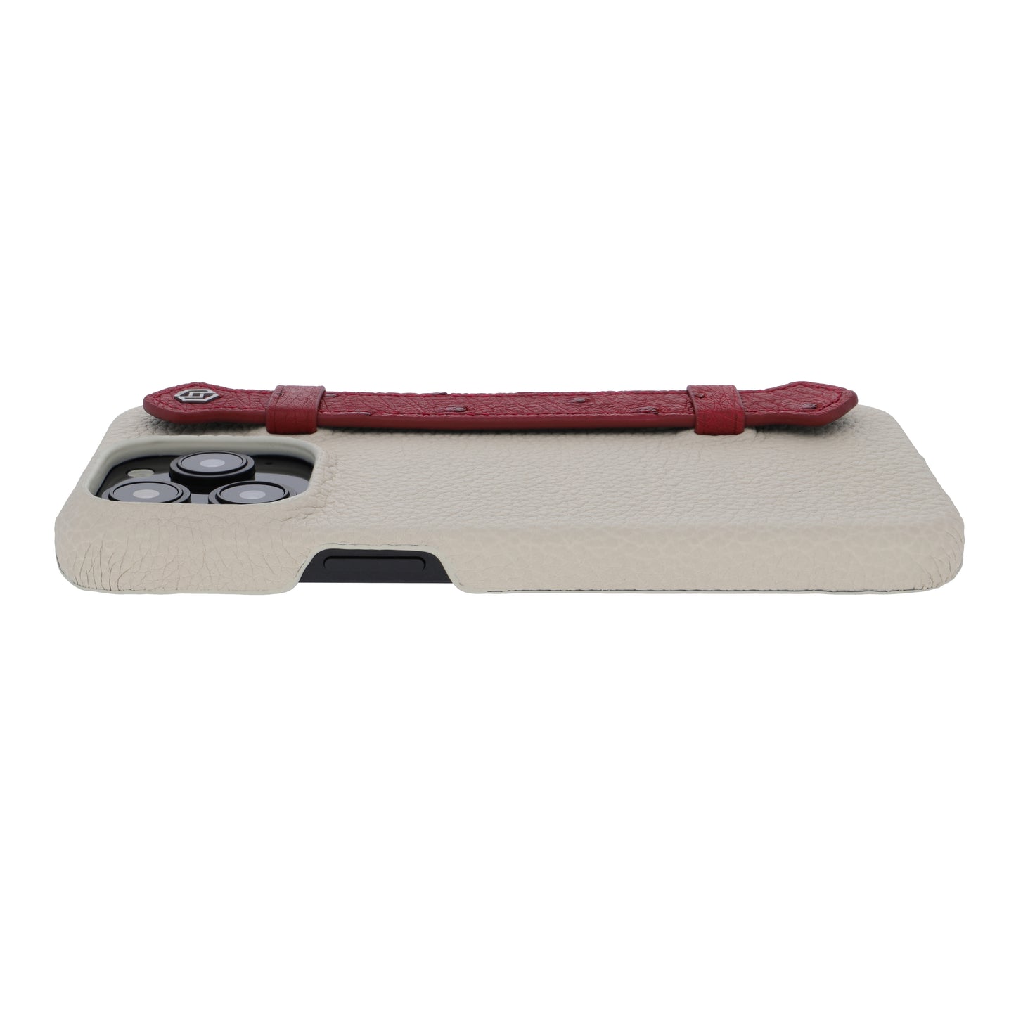 Beige with ostrich side strap Maroon - iPhone 15 pro max