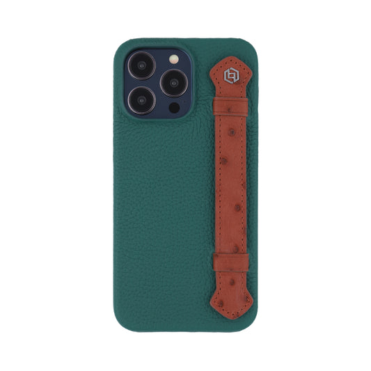 Green with ostrich side strap Brown - iPhone 14 pro max