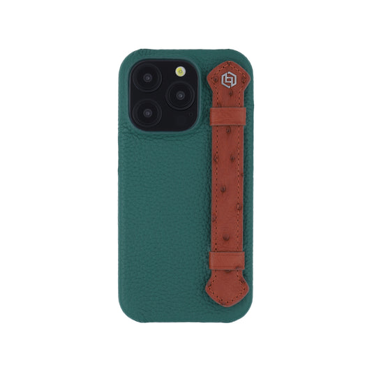 Green with ostrich side strap Brown - iPhone 15 pro