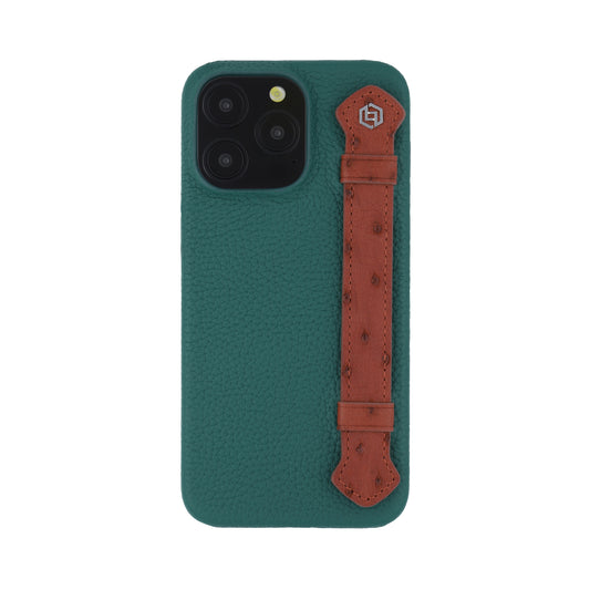 Green with ostrich side strap Brown - iPhone 15 pro max