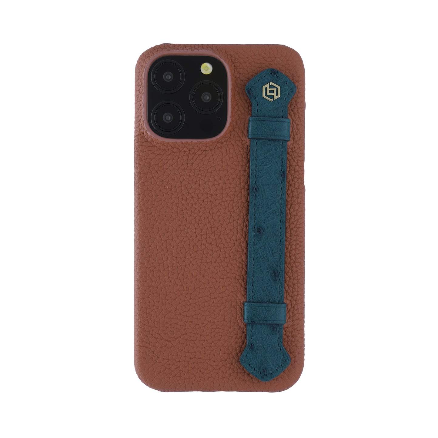 Tan with ostrich side strap Green - iPhone 15 pro max