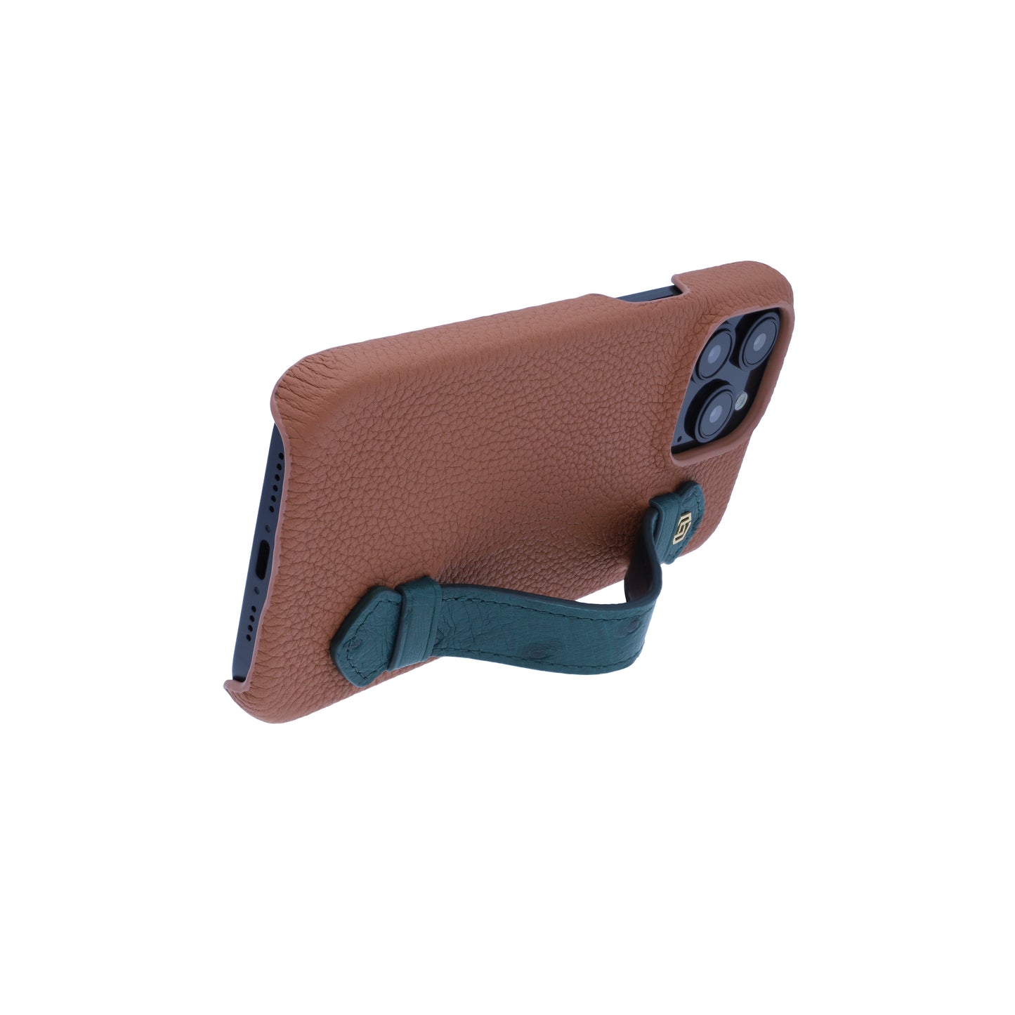 Tan with ostrich side strap Green - iPhone 15 pro max