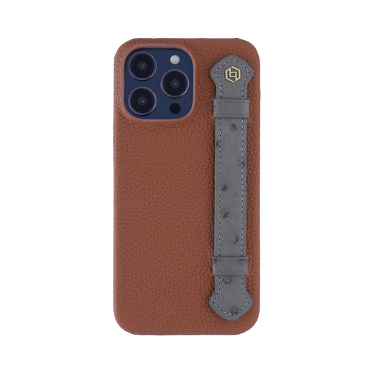 Tan with ostrich side strap Taupe - iPhone 14 pro max