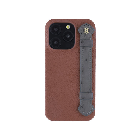 Tan with ostrich side strap Taupe - iPhone 15 pro