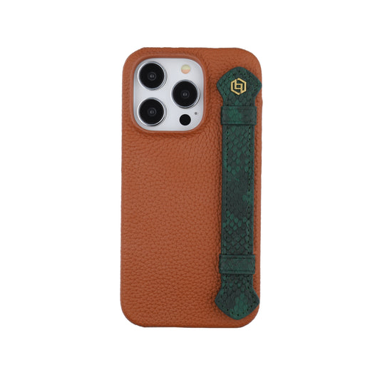 Tan with python side strap Green - iPhone 14 pro