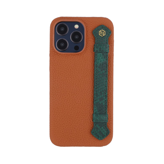 Tan with python side strap Green - iPhone 14 pro max