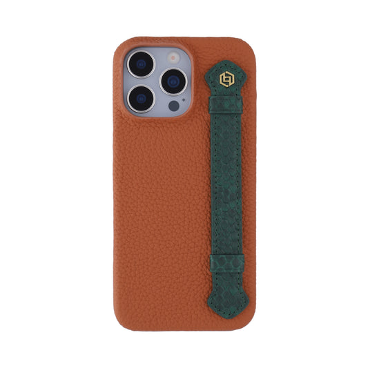Tan with python side strap Green - iPhone 16 pro max