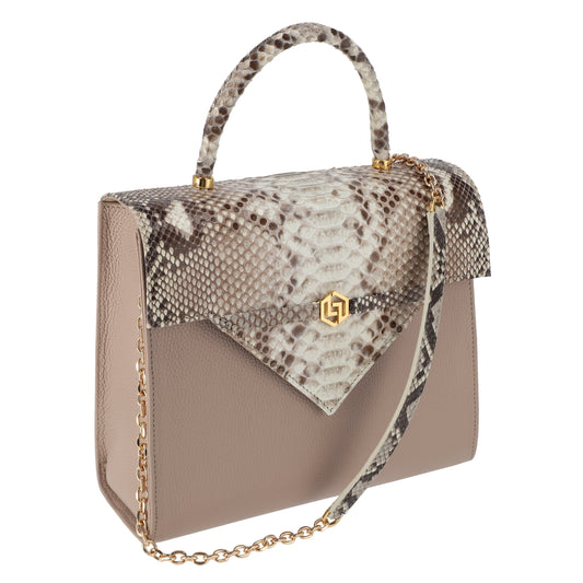 Natural w/ cream combo - Medium Bag Python with Cream Cow Leather